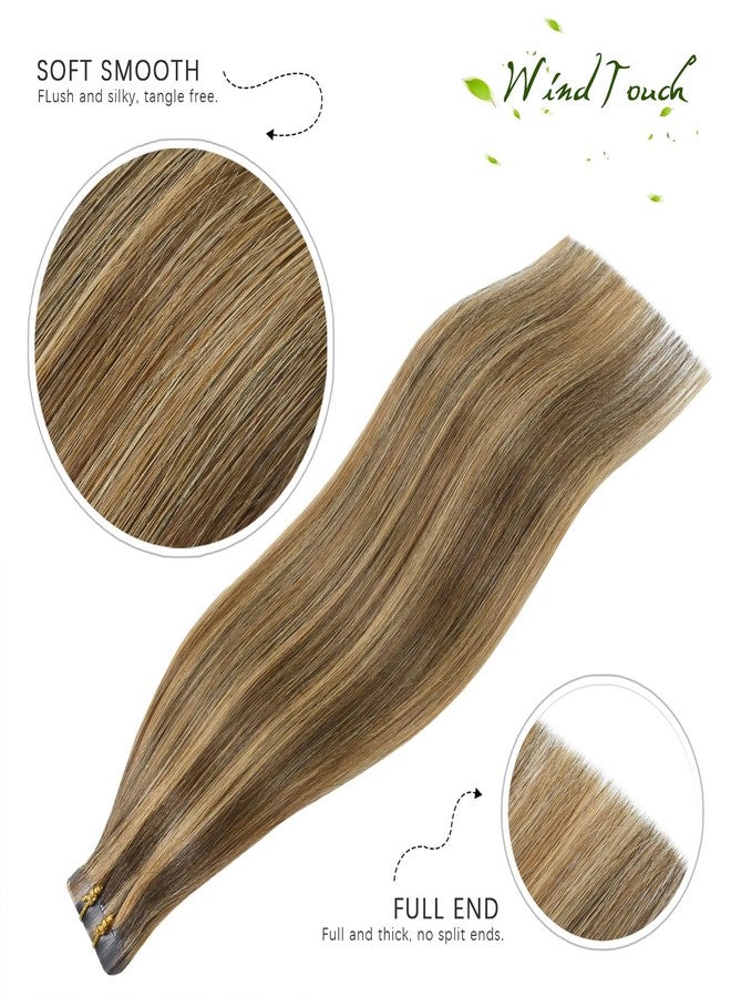 WindTouch Tape in Hair Extensions Human Hair Chocolate Brown to Caramel Blonde Remy Hair 22 inch 20pcs 60g/pack Straight Seamless Skin Weft Tape in Human Extensions - Image 4