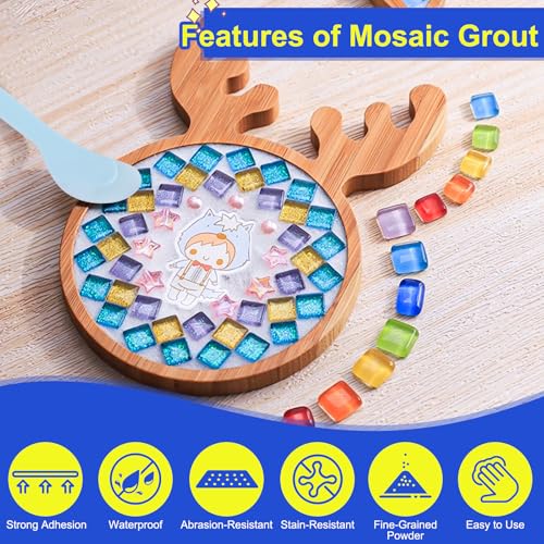 Karidge Mosaic Crystal Grout Kit with Scraper, Mosaic Crystal Sealant, Handmade Decorate Tessellated Coasters, No Need to add Water, Perfect for DIY Craft Projects & Tile Accessories (Translucent, 14oz) - Image 2