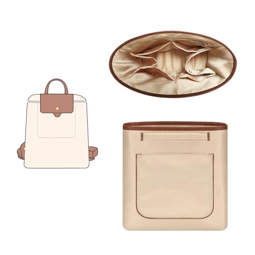 GIVLEFLY Backpack Organizer Insert & Liner with Cup Holder and Umbrella Holder, Compatible with Longchamp Le Pliage Original Backpack, Multiple Pockets Bag Divider & Shaper, Beige - Image 1