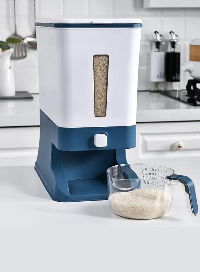 اليسا صندوق/حاوية أوتوماتيكية لتخزين حبوب المطبخ سعة 12 كجم، مقاومة للرطوبة والحشرات، صندوق تخزين محكم الغلق، موزع كبير لتخزين الأرز مع غطاء وكوب قياس (أزرق) - Image 3