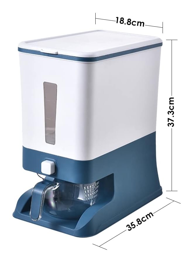 اليسا صندوق/حاوية أوتوماتيكية لتخزين حبوب المطبخ سعة 12 كجم، مقاومة للرطوبة والحشرات، صندوق تخزين محكم الغلق، موزع كبير لتخزين الأرز مع غطاء وكوب قياس (أزرق) - Image 2