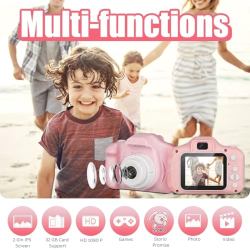 Storio Kids Digital Camera Toy 3.0MP 1080P HD Video Camera with 2-Inch Screen | USB Rechargeable Mini Camera | Educational Toy & Birthday Gift for Boys & Girls Age 3–12 | Supports 32GB SD Card - Pink - Image 3
