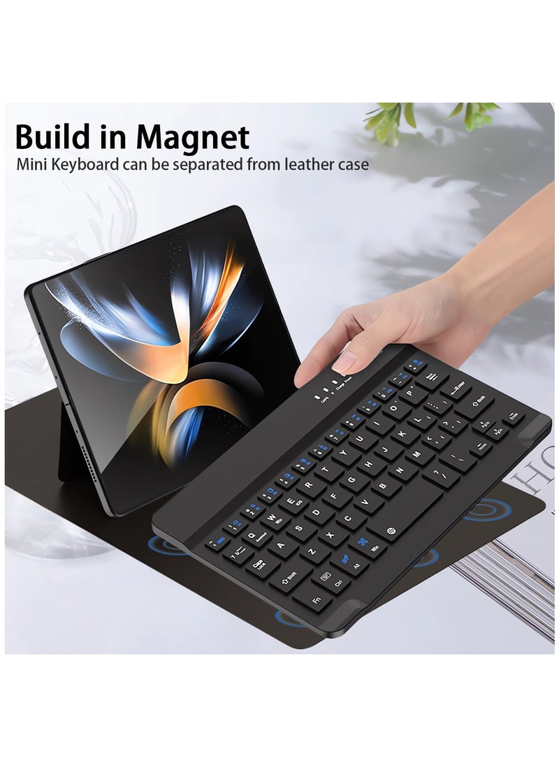 Generic - Mini Wireless Bluetooth Keyboard Leather Case for Samsung Galaxy Z Fold 5, Z Fold 4, Z Fold 3, Z Fold 2 & Google Pixel Fold - Lightweight, Comfortable Typing, Carbon Fiber Design. - Image 1