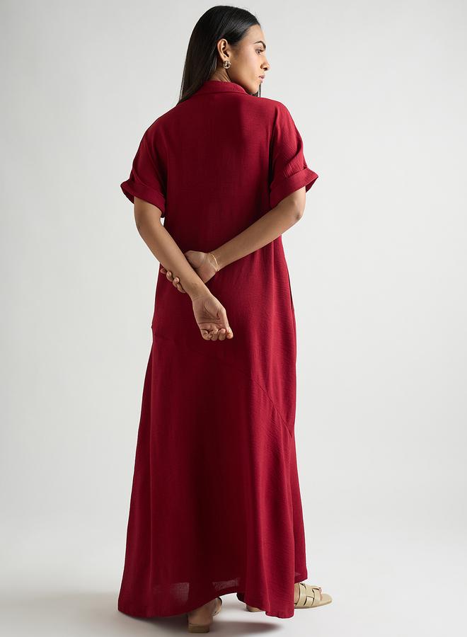 Femmella Women Deep Red A-Line Maxi Dress - Image 2