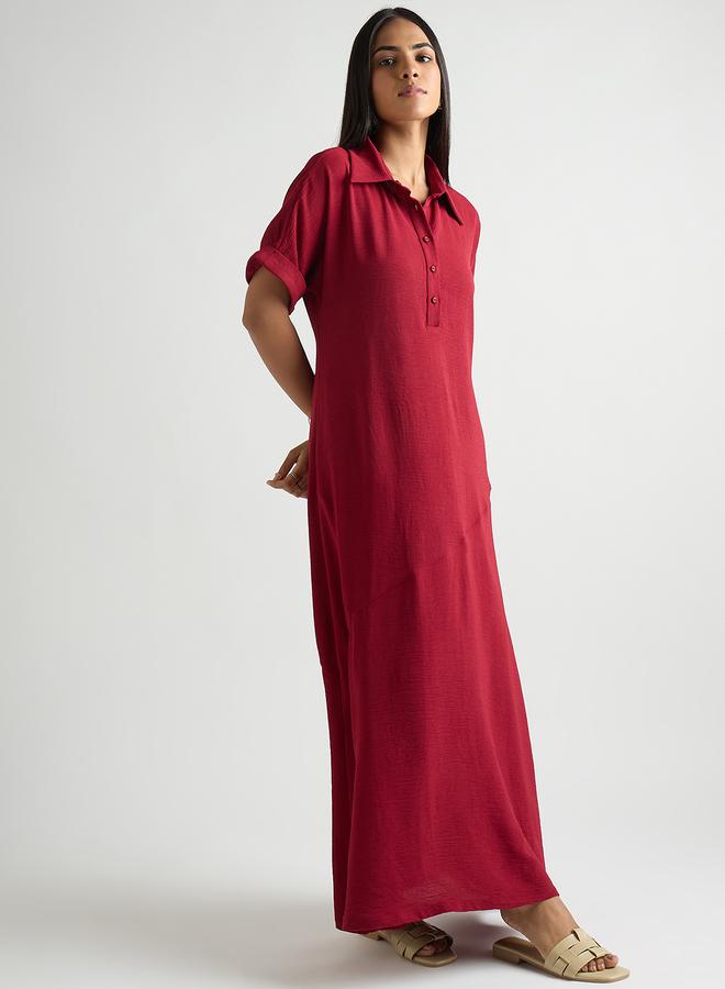 Femmella Women Deep Red A-Line Maxi Dress - Image 3