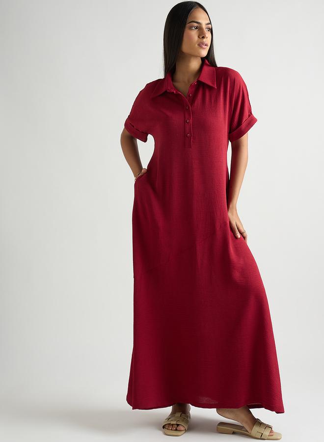 Femmella Women Deep Red A-Line Maxi Dress - Image 1