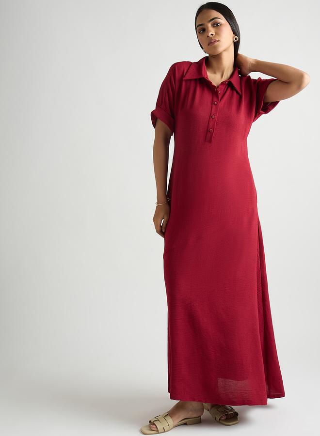 Femmella Women Deep Red A-Line Maxi Dress - Image 5