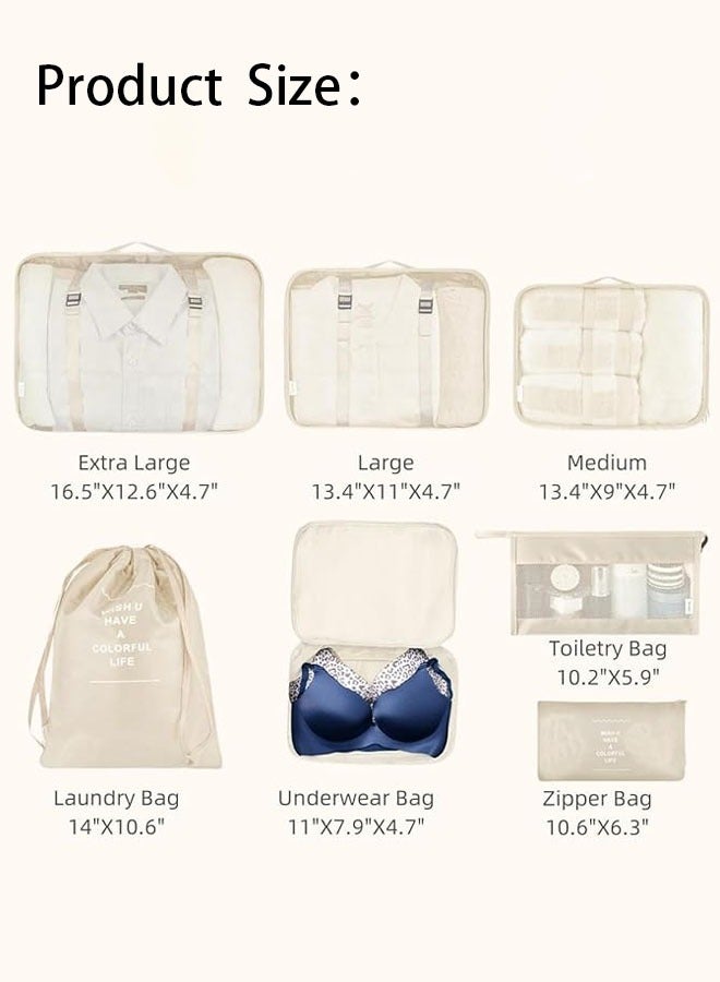 Hanayo 7 Pcs Luggage Organizer Bags Set Multifunction Packing Cubes Travel Packing Cubes Waterproof Luggage Organiser Suitcase Bag Travel Essential for Carry on Luggage(Beige) - Image 2