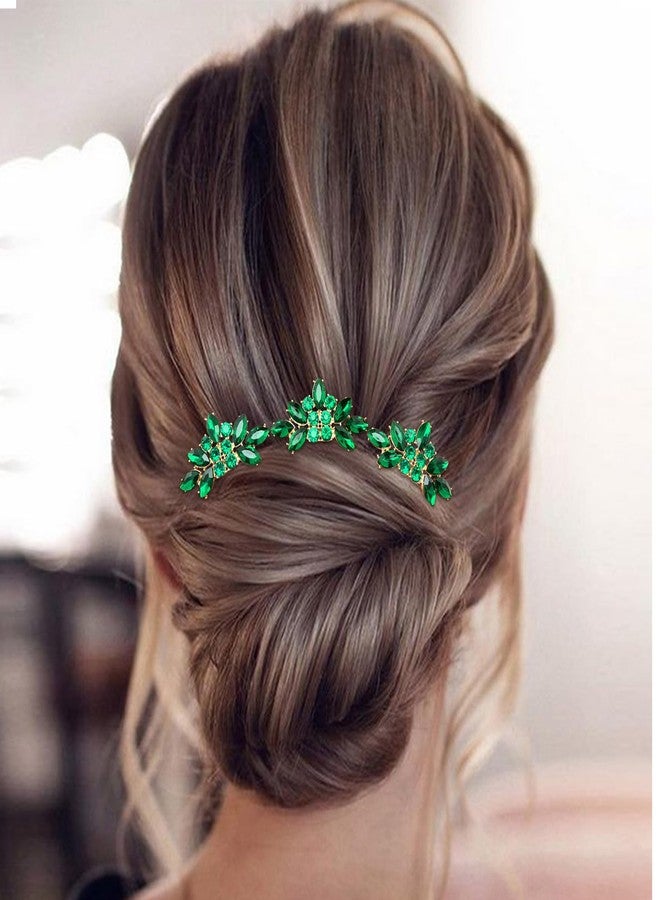 BETITETO Bridal Crystal Hair Piece with Comb 3 Pieces Small Rhinestone Wedding Gold Hair Pins Accessories for Women Girls (Green) - Image 3