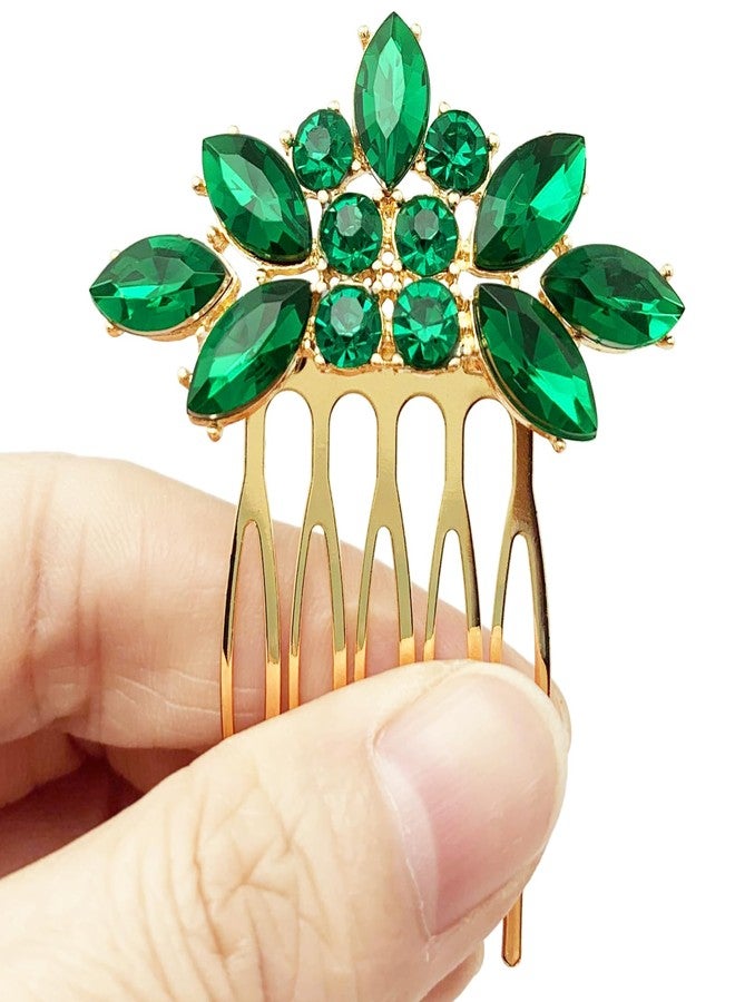 BETITETO Bridal Crystal Hair Piece with Comb 3 Pieces Small Rhinestone Wedding Gold Hair Pins Accessories for Women Girls (Green) - Image 4