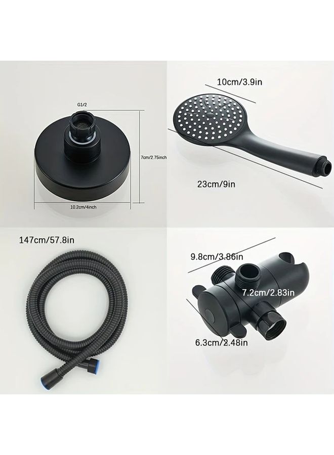 Black High Flow Rain Shower Head With Handheld 3 Way Diverter Set Long Hose - Image 3