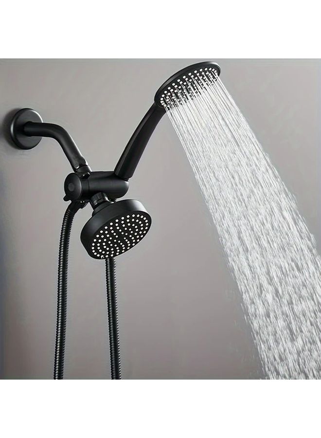 Black High Flow Rain Shower Head With Handheld 3 Way Diverter Set Long Hose - Image 5