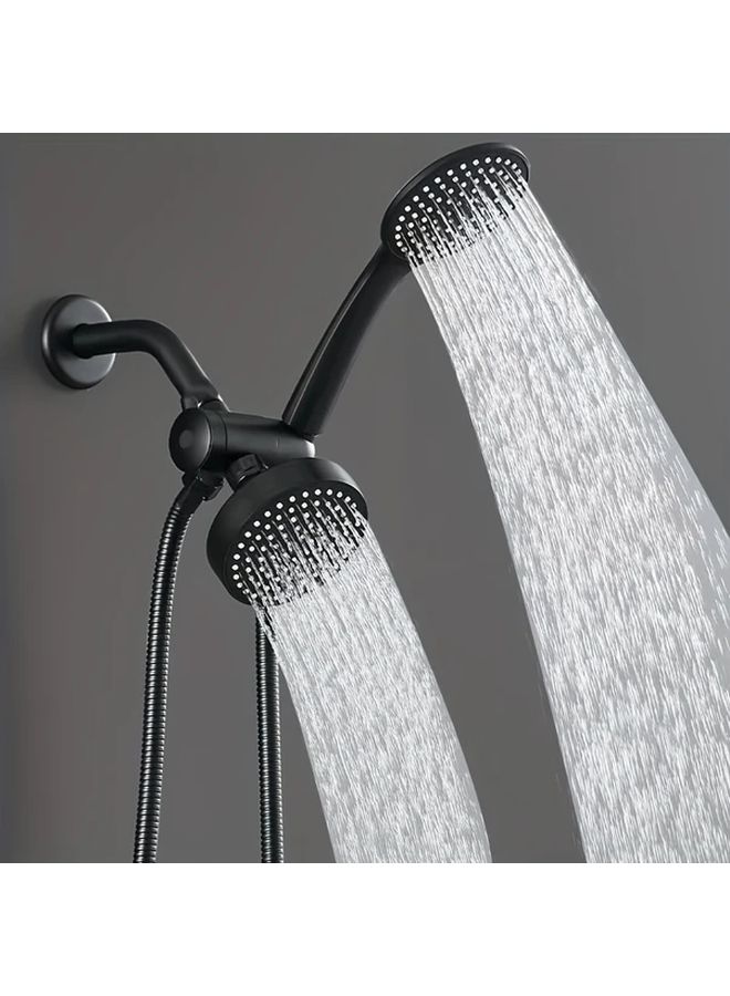 Black High Flow Rain Shower Head With Handheld 3 Way Diverter Set Long Hose - Image 1