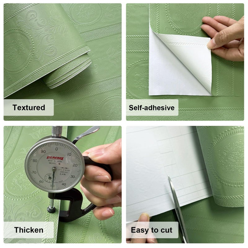 JiffDiff Wallpaper Peel and Stick Textured,3D Embossed Wall Paper Stick on Wallpaper Modern Waterproof Self Adhesive Contact Paper(17.3" x 120",Green) - Image 3