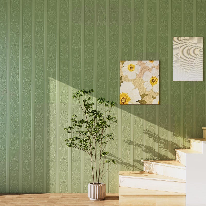 JiffDiff Wallpaper Peel and Stick Textured,3D Embossed Wall Paper Stick on Wallpaper Modern Waterproof Self Adhesive Contact Paper(17.3" x 120",Green) - Image 5