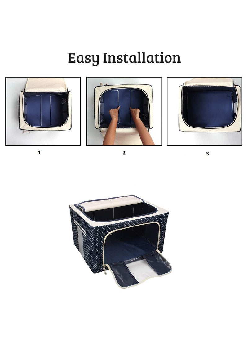 Generic PackPro 66 LTR Foldable Steel Frame Cloths Zip Organizer Bag Oxford Fabric Multipurpose Storage and Cover Box for Wardrobe Shelves Clothes Bed Sheet Blanket Storage Box Navy Blue Pack of 10  - Image 3