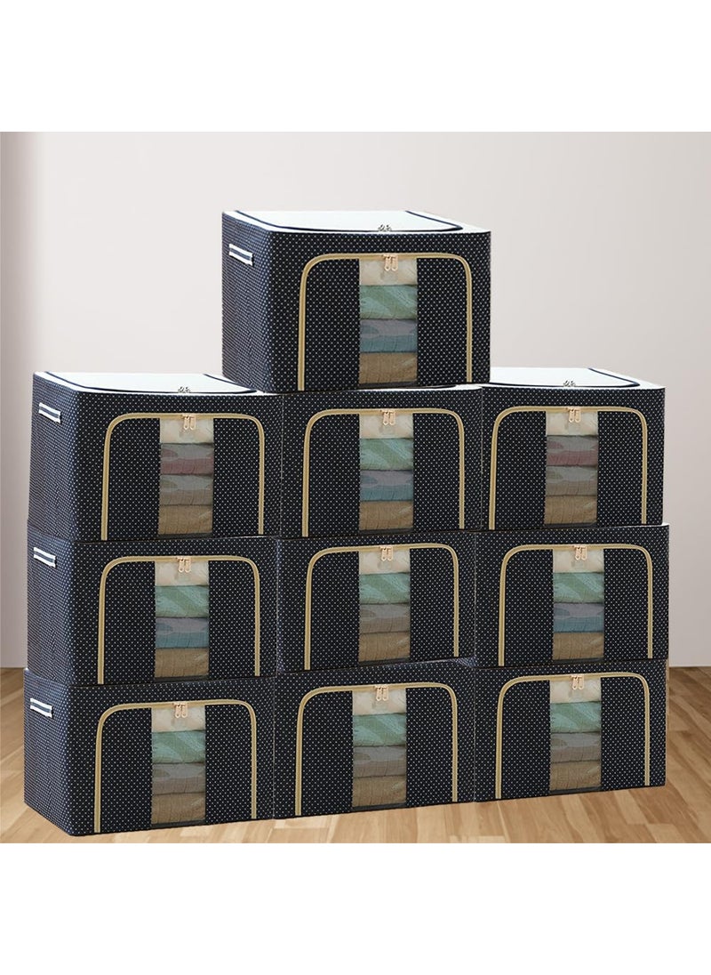 Generic PackPro 66 LTR Foldable Steel Frame Cloths Zip Organizer Bag Oxford Fabric Multipurpose Storage and Cover Box for Wardrobe Shelves Clothes Bed Sheet Blanket Storage Box Navy Blue Pack of 10  - Image 1