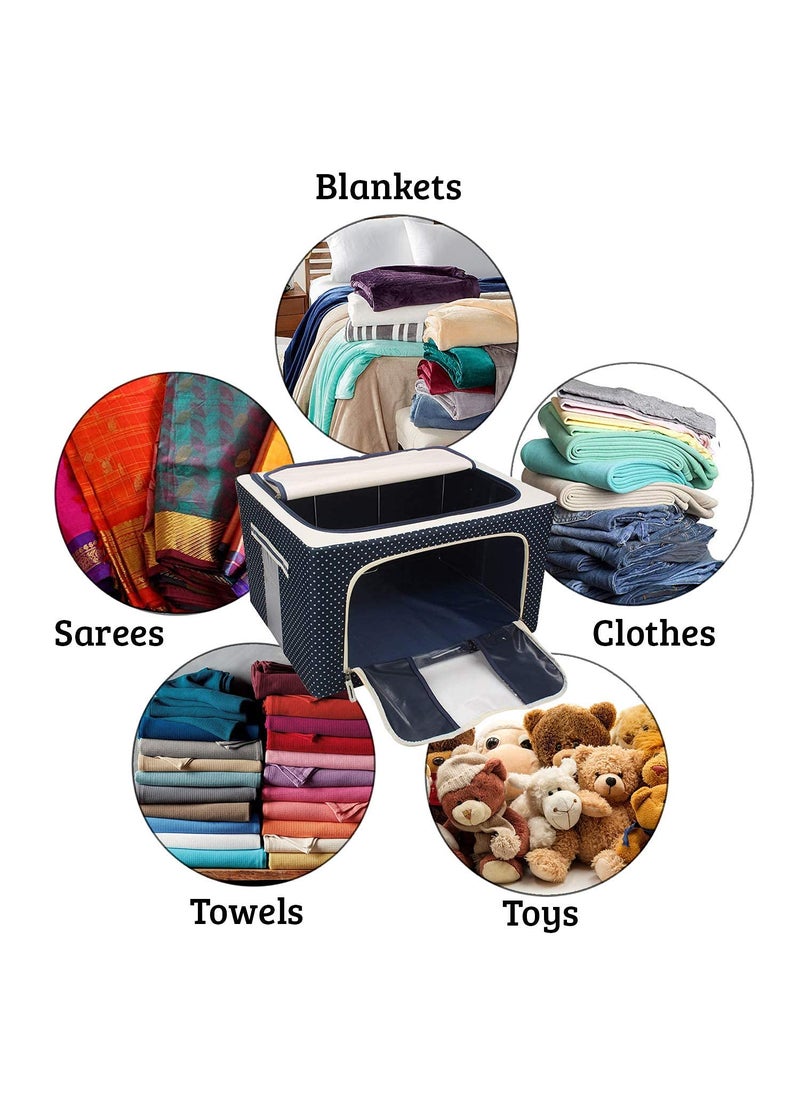 Generic PackPro 66 LTR Foldable Steel Frame Cloths Zip Organizer Bag Oxford Fabric Multipurpose Storage and Cover Box for Wardrobe Shelves Clothes Bed Sheet Blanket Storage Box Navy Blue Pack of 10  - Image 4
