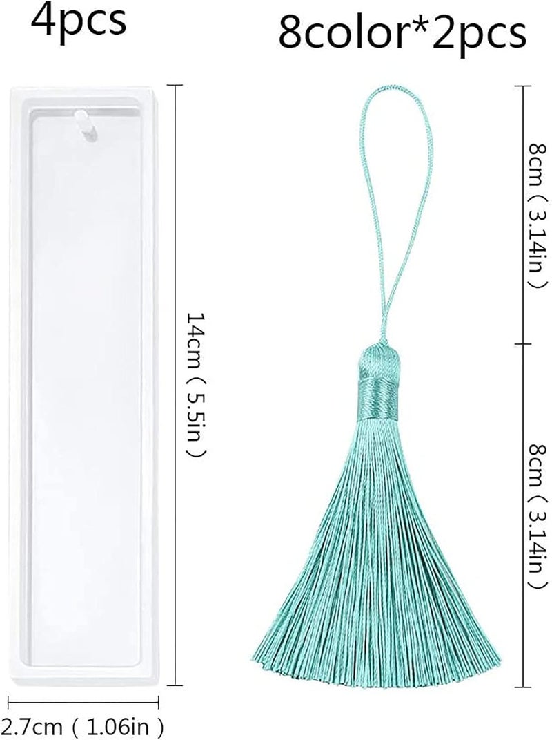 ChicAbode Silicone Bookmark Mould,4 pcs DIY Resin Bookmark Mold and 16 pcs Multiple Colour Tassel,5.5in Jewelry DIY Craft Rectangle Transparent Mold,DIY Bookmark Mould Making Epoxy Resin - Image 2
