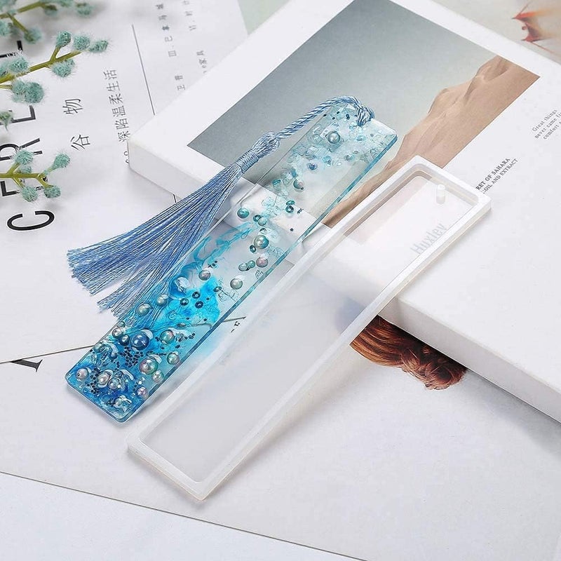 ChicAbode Silicone Bookmark Mould,4 pcs DIY Resin Bookmark Mold and 16 pcs Multiple Colour Tassel,5.5in Jewelry DIY Craft Rectangle Transparent Mold,DIY Bookmark Mould Making Epoxy Resin - Image 4