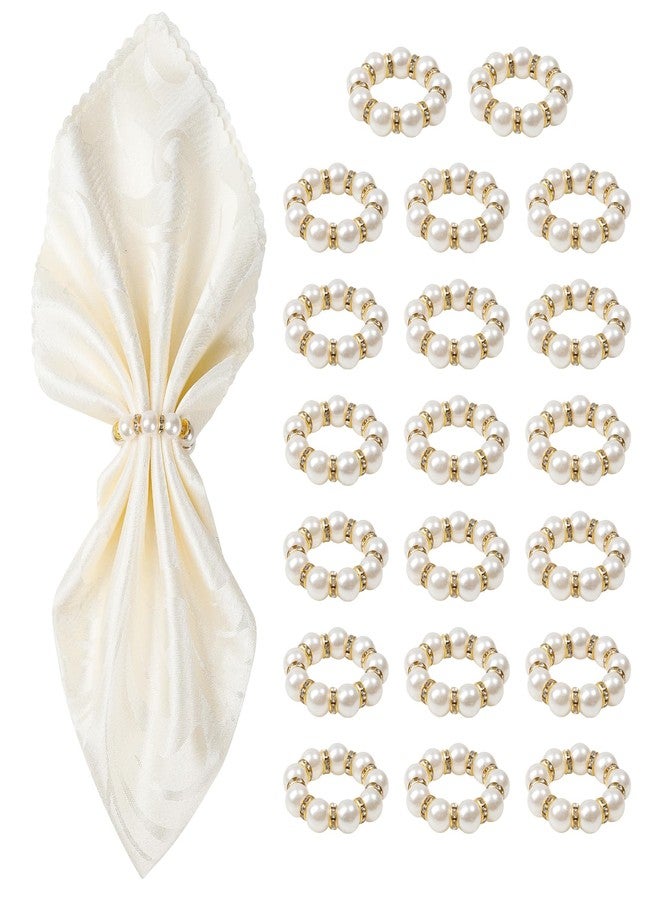 Varpotle Gold Napkin Rings 20Pcs, Imitation Pearl Napkin Rings Napkin Holder, Elegant Rhinestone Gold Beaded Serviette Buckles for Weddings, Party Supplies & Fancy Table Decor (White and Gold, 20Pcs) - Image 1