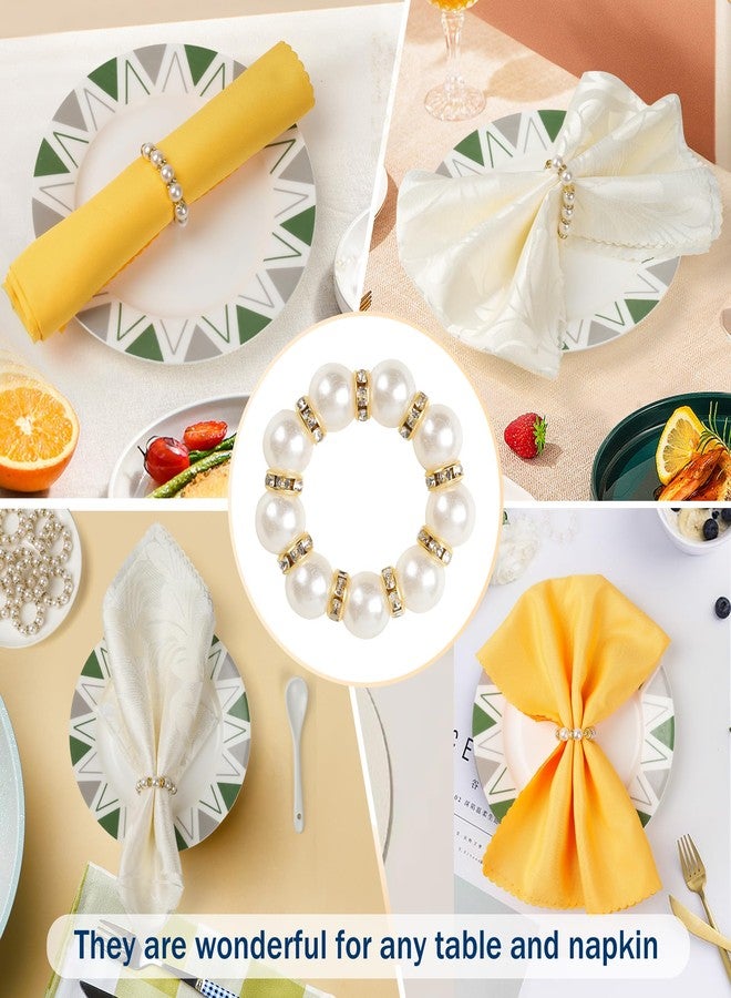 Varpotle Gold Napkin Rings 20Pcs, Imitation Pearl Napkin Rings Napkin Holder, Elegant Rhinestone Gold Beaded Serviette Buckles for Weddings, Party Supplies & Fancy Table Decor (White and Gold, 20Pcs) - Image 5