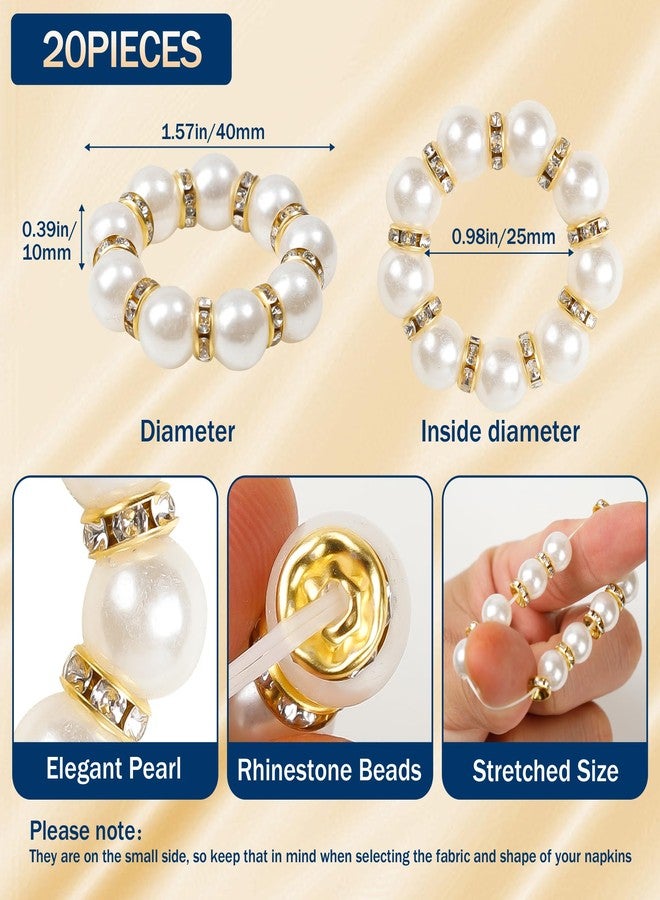 Varpotle Gold Napkin Rings 20Pcs, Imitation Pearl Napkin Rings Napkin Holder, Elegant Rhinestone Gold Beaded Serviette Buckles for Weddings, Party Supplies & Fancy Table Decor (White and Gold, 20Pcs) - Image 2