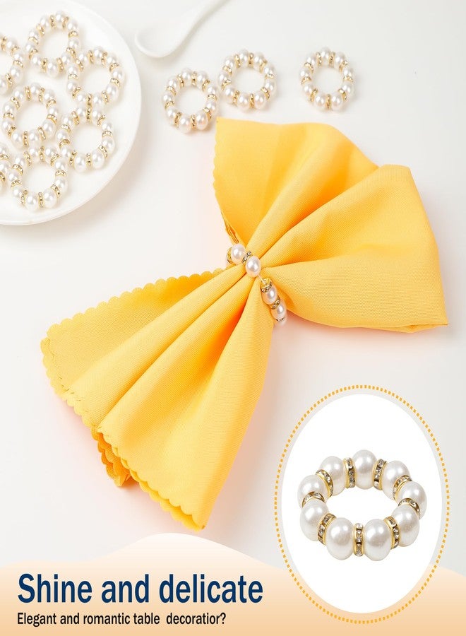 Varpotle Gold Napkin Rings 20Pcs, Imitation Pearl Napkin Rings Napkin Holder, Elegant Rhinestone Gold Beaded Serviette Buckles for Weddings, Party Supplies & Fancy Table Decor (White and Gold, 20Pcs) - Image 3