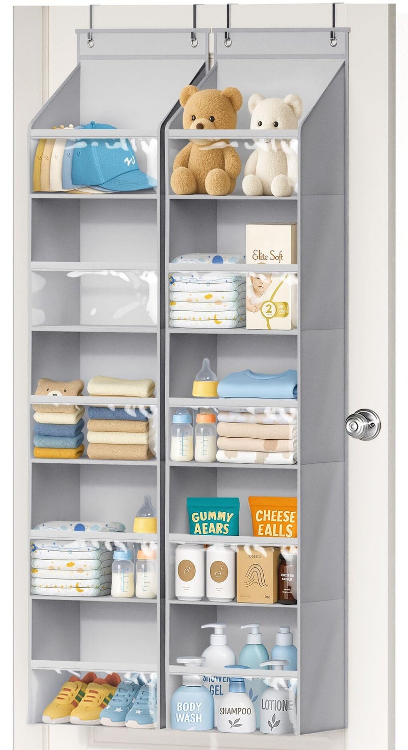 AOODA 2 Pack Over the Door Organizer, Large Capacity Closet Door Hanging Organizer, Clear Deep Pockets Baby Organizer Storage for Nursery, Bathroom, Bedroom, Pantry, Diapers (Grey) - Image 1
