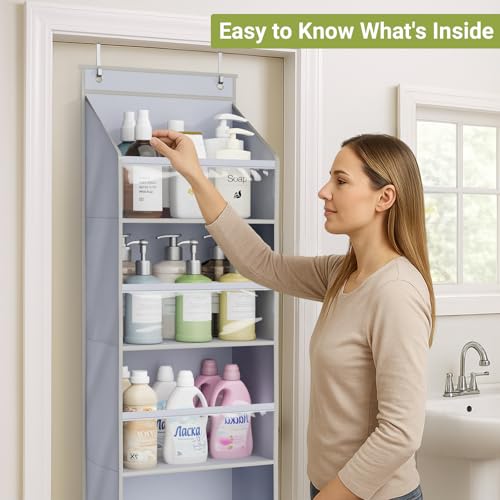 AOODA 2 Pack Over the Door Organizer, Large Capacity Closet Door Hanging Organizer, Clear Deep Pockets Baby Organizer Storage for Nursery, Bathroom, Bedroom, Pantry, Diapers (Grey) - Image 5