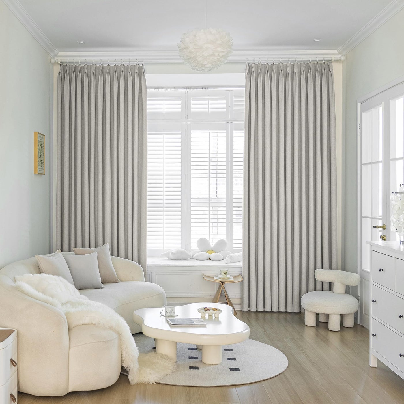 MAIHER Greyish Beige Full Blackout Linen Textured Pinch Pleat Curtain 96 Inches Long with Hooks Tieback Thermal Insulated Pleated Drape for Bedroom 1 PanelW54 x L96