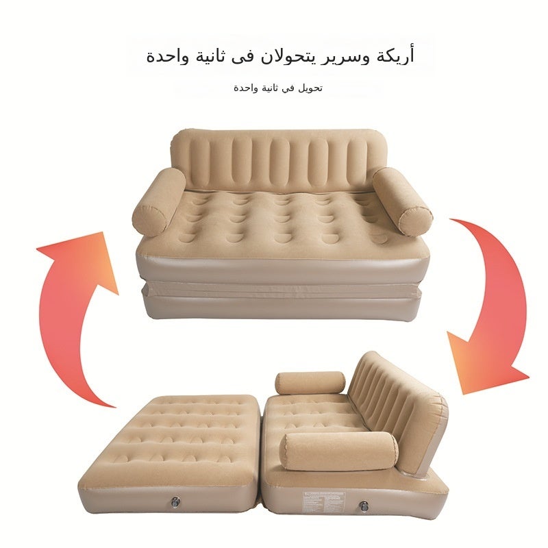 أريكة تخييم خارجية قابلة للنفخ والطي - اللون الكاكي 190x150x65 مع مسند ظهر مرتفع وتضخم تلقائي للقيلولة - Image 3