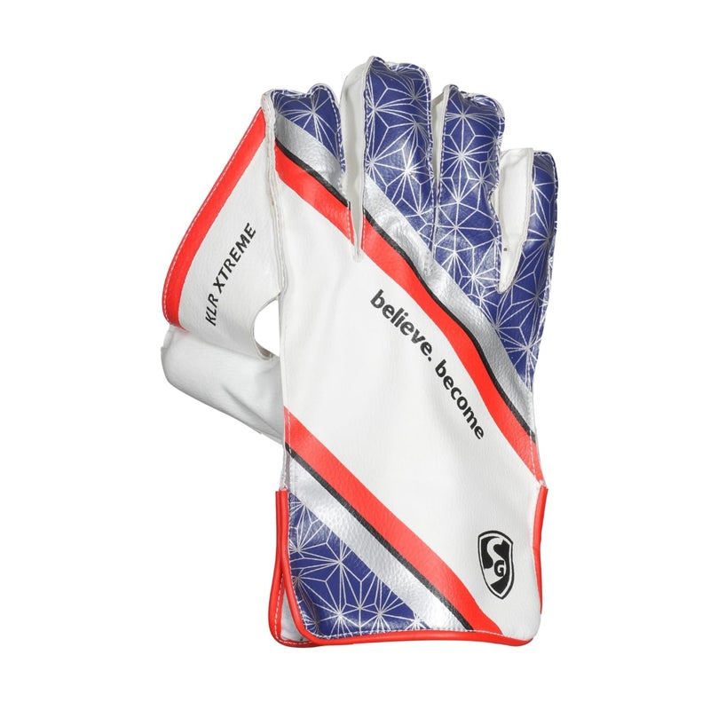 SG KLR Xtreme Wicket Keeping Gloves, Professional Cricket Leather Gloves, White and Blue with Red Trim (Youth) - Image 2