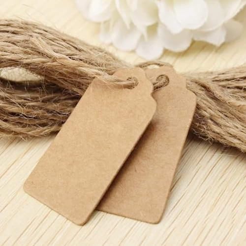CVANU 300pcs Premium Gift Tag, Double-Sided Available Kraft Paper Price Tag with 300 Root Natural Jute Twine, Craft Labels Treats for Wedding Christmas Day Thanksgiving (Brown) - Image 3