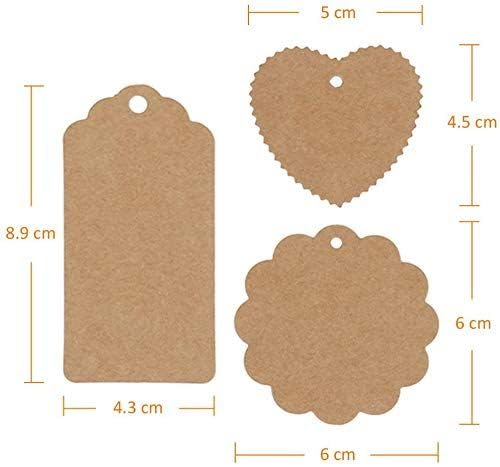 CVANU 300pcs Premium Gift Tag, Double-Sided Available Kraft Paper Price Tag with 300 Root Natural Jute Twine, Craft Labels Treats for Wedding Christmas Day Thanksgiving (Brown) - Image 5