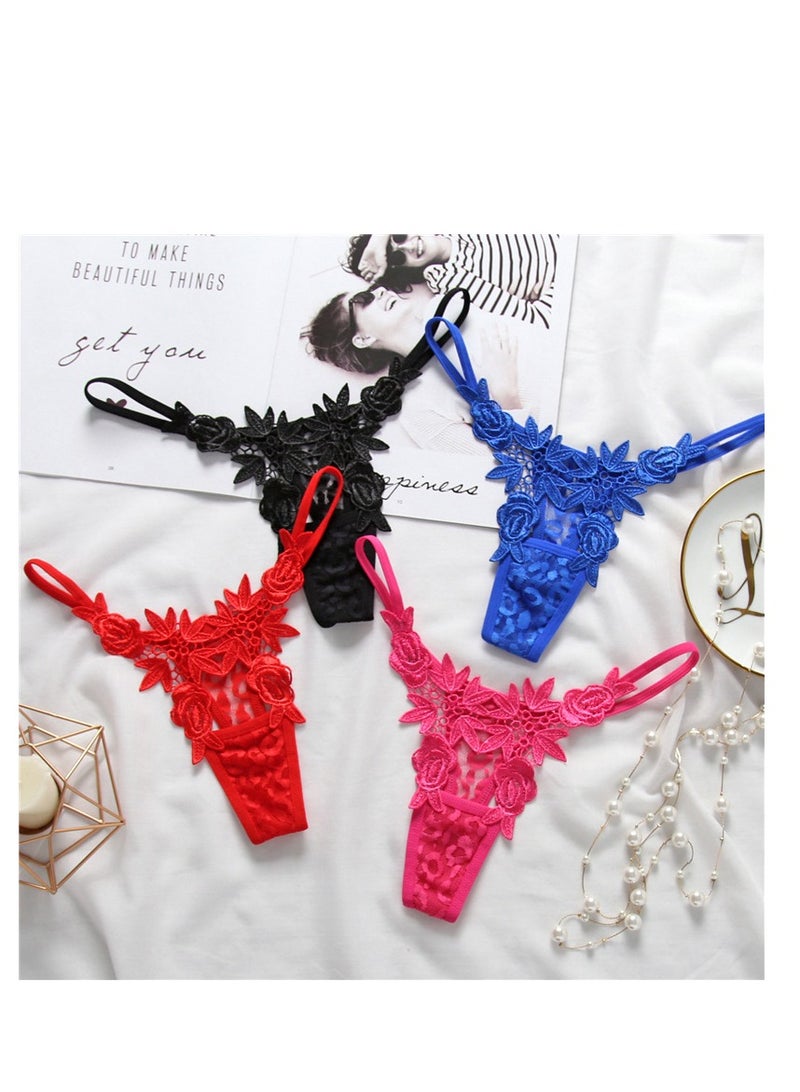 Women Floral Lace G-String Low Rise Lace Up Thongs Panties . 