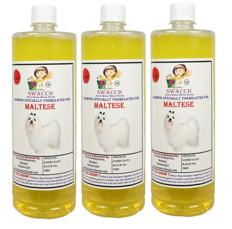swacch Shampoo | Puppy Safe Shampoo | Maltese Dog Shampoo (1 Litre) (Pack of 3) Lemon + Large White Bone | Dog Chew Bones | Teething chew Toy | Dental Teething |Combo Pack - Image 2