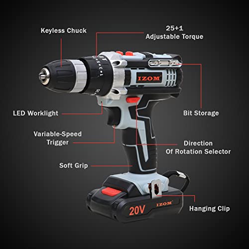 IZOM IZ-CD/SB-20V Cordless Drill Machine With Multiple Torque Settings & A Keyless Chuck for Automatic Spindle Locking - Image 2