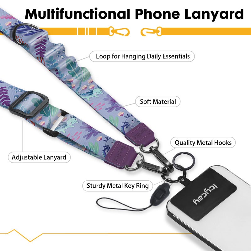 Icycay Phone Lanyard Crossbody, Axolotls Cell Phone Strap for Around The Neck Adjustable, Anti Theft Cute Lanyard for iPhone Case ID Holder Keys Accessories Travel Essential - Image 3