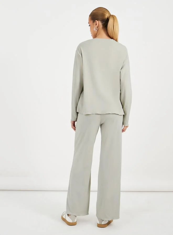 Styli Fleece Crew Neck Sweatshirt & Wide Leg Joggers Co-Ords