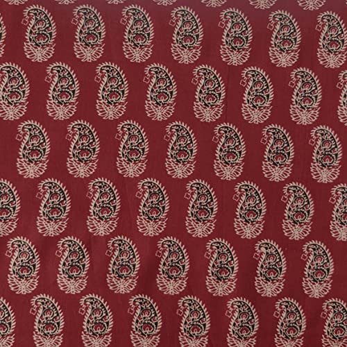 AVKA Studio Hand Block Print Fabric by The Yard PRECUT 3 Yards 42 inch Width 100% Cotton Material Teracotta Floral Pattern Li Terracota and Black - Image 1