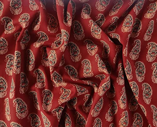 AVKA Studio Hand Block Print Fabric by The Yard PRECUT 3 Yards 42 inch Width 100% Cotton Material Teracotta Floral Pattern Li Terracota and Black - Image 3