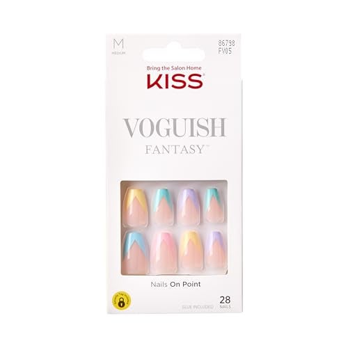 KISS Voguish Fantasy, Press On Nails, Nail glue included, 'Disco Ball', Multicolor, Medium Size, Coffin Shape, Includes 28 Nails, 2g glue, 1 Manicure Stick, 1 Mini File - Image 1