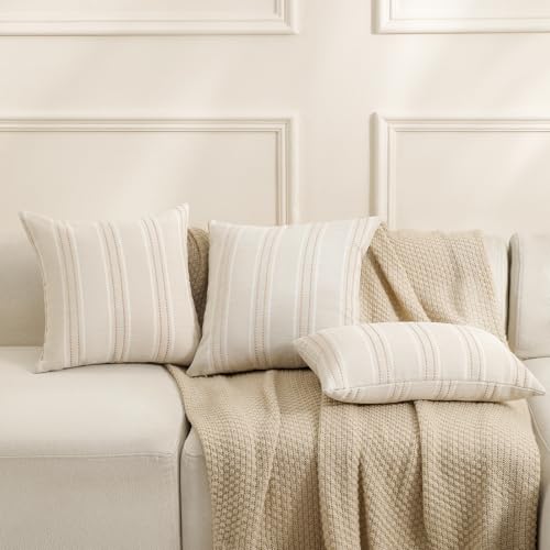 Hckot Throw Pillow Covers 12x20 Set of 2 Striped Pillow Covers Textured Linen Decorative Pillows Lumbar Cushion Covers for Sofa Couch Bed Living Room Farmhouse Decor, Khaki - Image 4