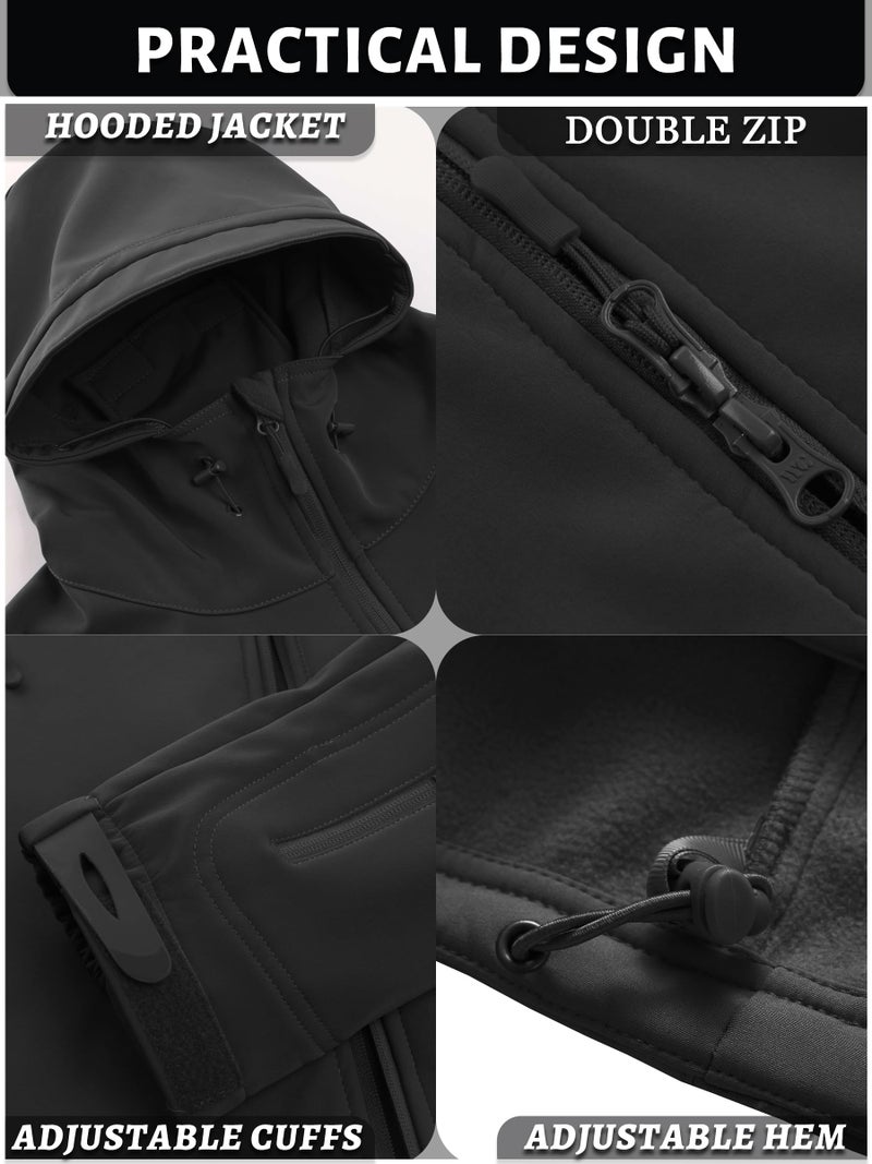TACVASEN Men's Military Fleece Liner Hooded Jackets Winter Warm Fleece Hood Softshell Tactical Waterproof Snowboard Jacket Black S - Image 5