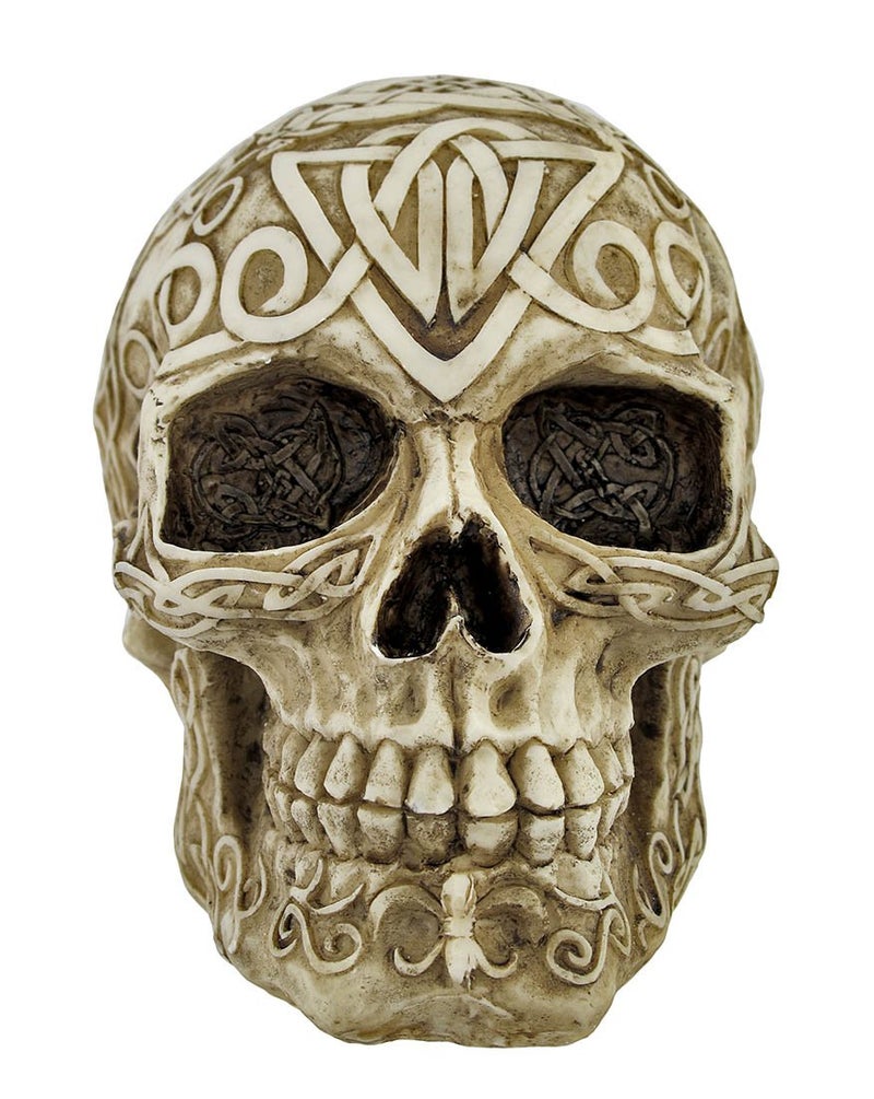 Private Label Celtic Owl Knotwork Human Skull Statue Pagan - Image 5