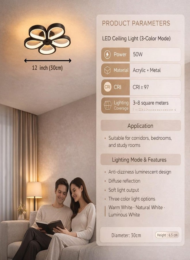 CANEOE LED Ceiling Light 12 Inch, 50W Flush Mount Flower Design | 3 Color Changing 3000K, 4000K, 6000K, Switch Control | Flicker Free Modern Light for Living Room, Bedroom, Kitchen Home Decor - Image 5