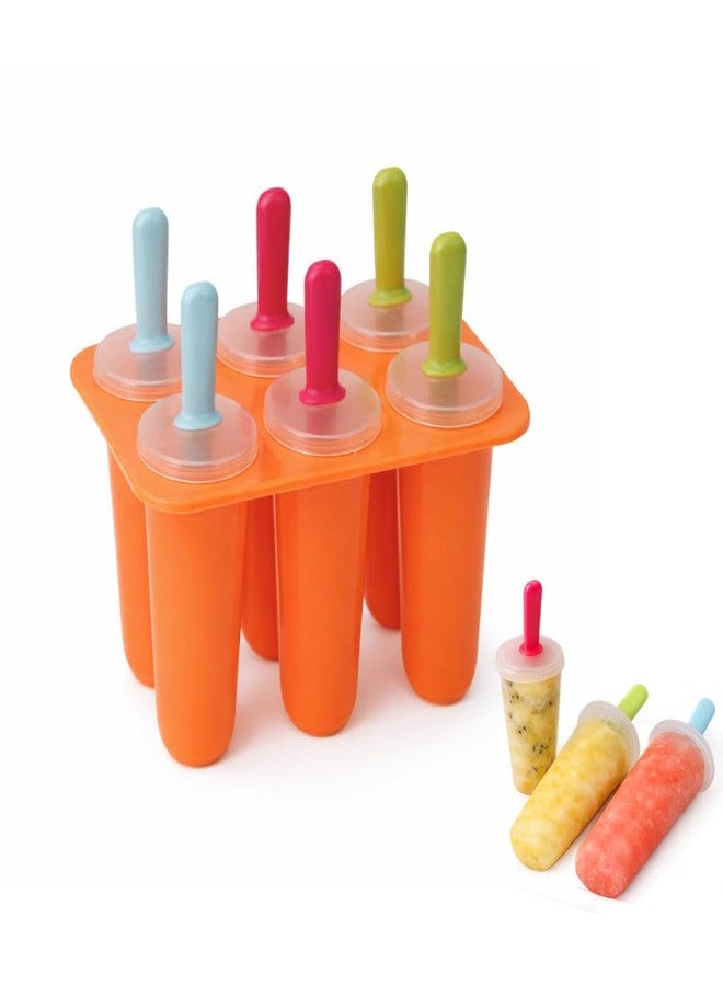 Prplet Silicone Popsicle Kulfi Mold Set (6 Cavities) with Reusable Sticks | BPA Free | Ice Cream/Kulfi/Ice Candy Maker | Food Grade | Easy Release | Dishwasher Safe (Orange) - Image 1