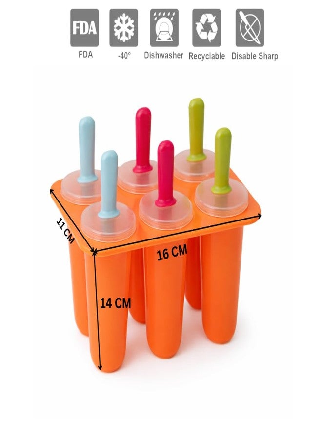Prplet Silicone Popsicle Kulfi Mold Set (6 Cavities) with Reusable Sticks | BPA Free | Ice Cream/Kulfi/Ice Candy Maker | Food Grade | Easy Release | Dishwasher Safe (Orange) - Image 3