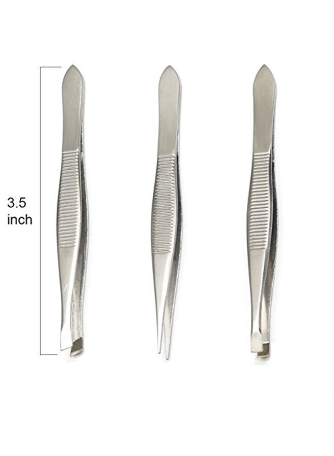 Luxxii (3 Pack) Tweezers Set - Stainless Steel Slant Tip, Flat, Point Tweezers Hair Plucker for Hair and Eyebrows Personal Care (A) - Image 2